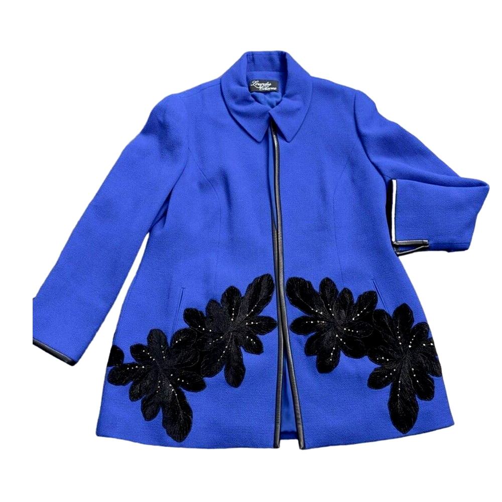 LNWOT Lourdes Chavez USA Wool Jacket Velvet Aplique Leather trim US S/M PRISTINE